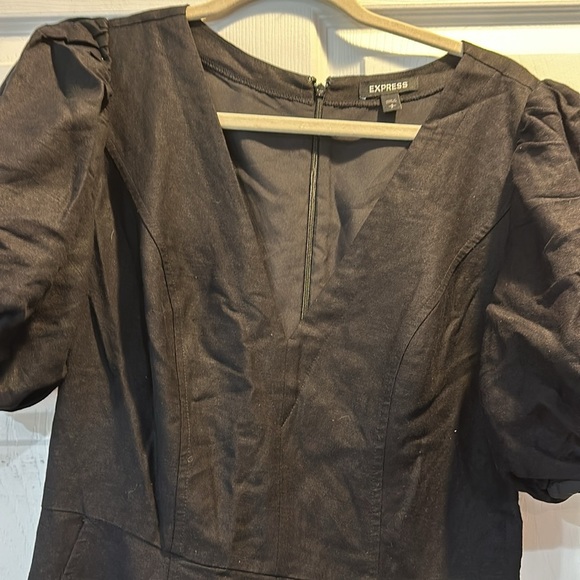 Express Black Linen Blend Puff Sleeve Romper S - Picture 4 of 10